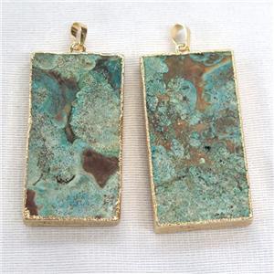 Ocean Jasper pendant, blue, faceted rectangle, gold plated, approx 35-55mm