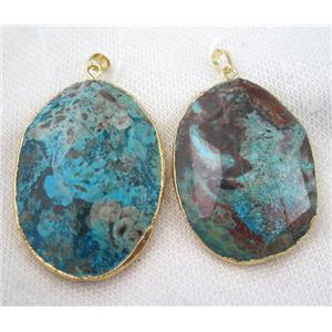 Ocean Jasper pendant, blue, faceted oval, gold plated, approx 35-55mm