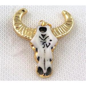 white resin pendant, cattle head, gold plated, approx 38-45mm