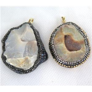 Agate Druzy geode pendant paved foil, freeform, approx 30-60mm
