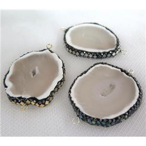 gray agate druzy slice pendant paved foil, rhinestone, freeform, approx 25-50mm