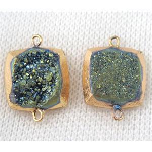 green druzy quartz connector, square, gold plated, approx 16x16mm