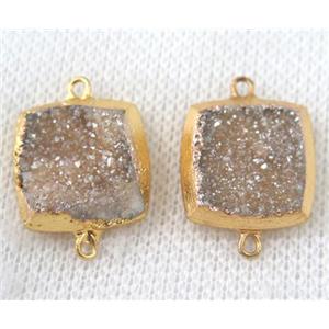 champagne druzy quartz connector, square, gold plated, approx 16x16mm