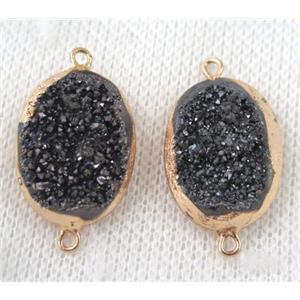 black druzy quartz connector, oval, gold plated, approx 15x20mm