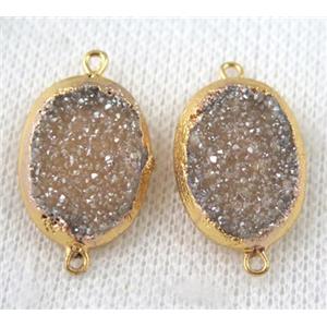 champagne druzy quartz connector, oval, gold plated, approx 15x20mm