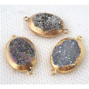 druzy quartz connector, mix color, oval, gold plated, approx 15x20mm