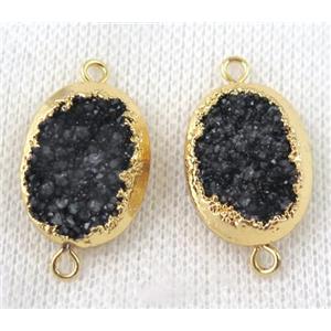 black druzy quartz connector, oval, gold plated, approx 15x20mm