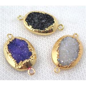 mixed druzy quartz connector, oval, gold plated, approx 15x20mm