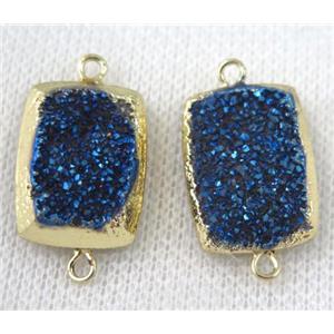 blue druzy quartz connector, rectangle, gold plated, approx 15x20mm