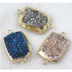druzy quartz connector, mix color, rectangle, gold plated, approx 15x20mm