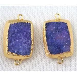purple druzy quartz connector, rectangle, gold plated, approx 15x20mm
