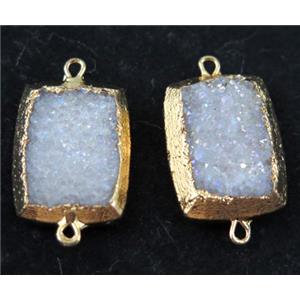 white AB-color druzy quartz connector, rectangle, gold plated, approx 15x20mm
