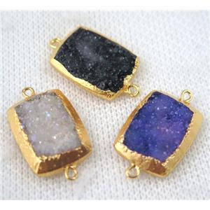 mixed druzy quartz connector, rectangle, gold plated, approx 15x20mm