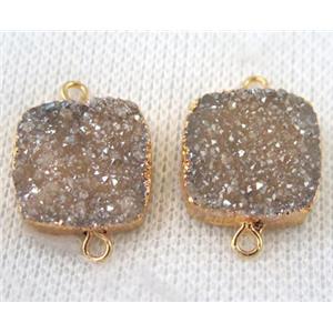 champagne druzy quartz connector, square, gold plated, approx 16x16mm
