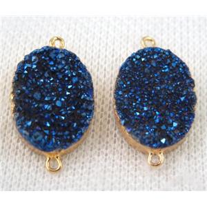 blue druzy quartz connector, oval, gold plated, approx 15x20mm
