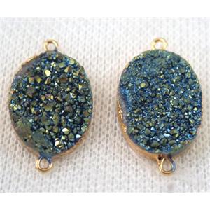 green druzy quartz connector, oval, gold plated, approx 15x20mm
