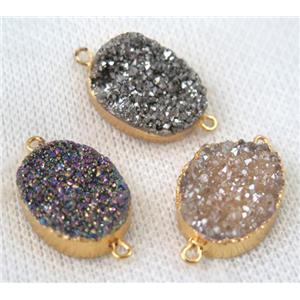 druzy quartz connector, mixed color, oval, gold plated, approx 15x20mm