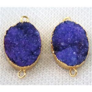 purple druzy quartz connector, oval, gold plated, approx 15x20mm