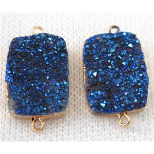 blue druzy quartz connector, rectangle, gold plated, approx 15x20mm