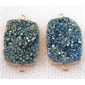 green druzy quartz connector, rectangle, gold plated, approx 15x20mm