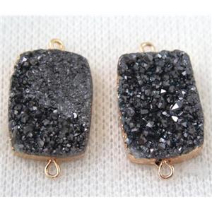 black druzy quartz connector, rectangle, gold plated, approx 15x20mm