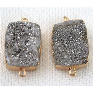 silver druzy quartz connector, rectangle, gold plated, approx 15x20mm