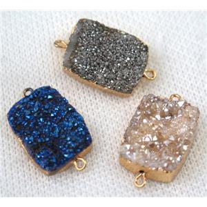 druzy quartz connector, mixed color, rectangle, gold plated, approx 15x20mm