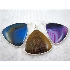 agate triangle pendant, mix color, silver plated, approx 30-50mm