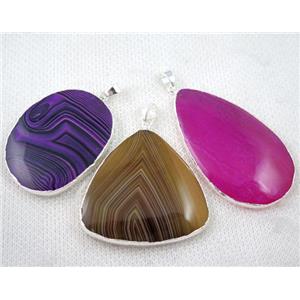 agate pendant, mixed shape, mix color, silver plated, approx 30-50mm