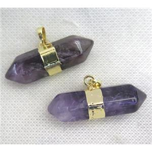 Amethyst bullet pendant, purple, gold plated, approx 12-40mm