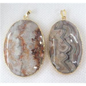 Mexico Crazy Agate oval pendant, gold plated, approx 20-60mm
