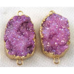 hotpink druzy quartz connector, AB color, freeform, gold plated, approx 20-35mm