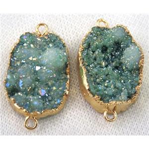 green druzy quartz connector, AB color, freeform, gold plated, approx 20-35mm