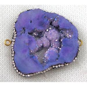 druzy agate slice connector paved rhinestone, freeform, lavender AB-color, approx 30-55mm