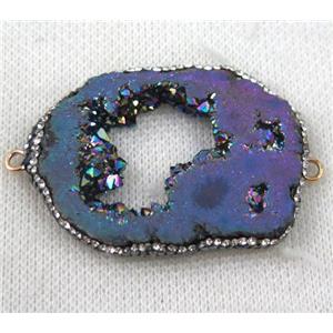 druzy agate slice connector paved rhinestone, freeform, rainbow plated, approx 30-55mm