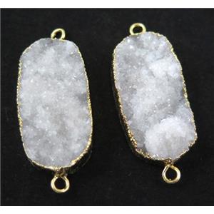 white druzy quartz connector, oval, gold plated, approx 20-40mm