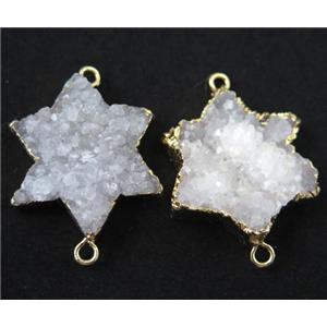 white druzy quartz connector, star, gold plated, approx 35mm