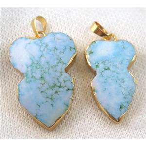 blue turquoise pendant, arrowhead, gold plated, approx 25-35mm