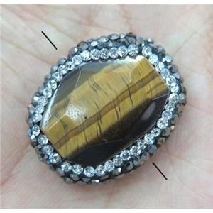 tiger eye stone bead paved rhinestone, faceted freeform, approx 15-25mm