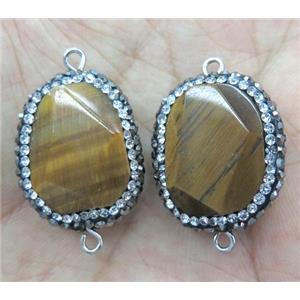 tiger eye stone connector paved rhinestone, faceted freeform, approx 15-25mm