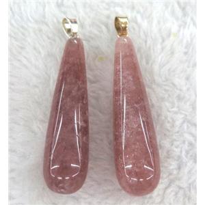 Strawberry Quartz pendant, teardrop, pink, approx 14-53mm
