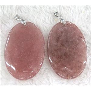 Strawberry Quartz pendant, oval, pink, approx 35-53mm