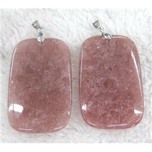 Strawberry Quartz pendant, rectangle, pink, approx 35-55mm