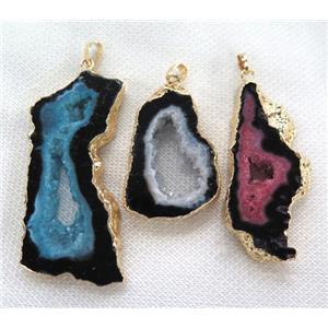 druzy agate pendant, mix color, gold plated, approx 20-50mm