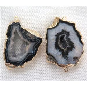Black Agate Druzy Slice Connector Geode Freeform Gold Plated, approx 15-30mm