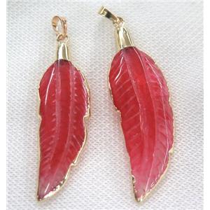 red agate pendant, feather, gold plated, approx 15-50mm