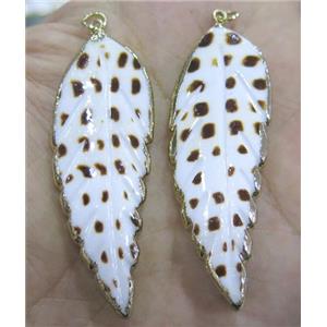 white shell pendant, leaf, gold plated, approx 25-60mm