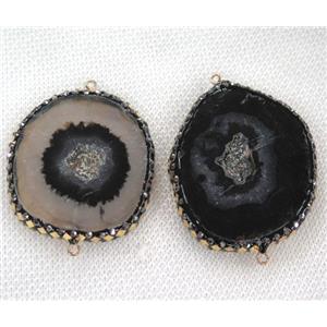 black agate druzy connector paved gold foil, freeform, approx 25-40mm