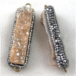 champagne Druzy Quartz connector paved rhinestone, rectangle, approx 12-45mm