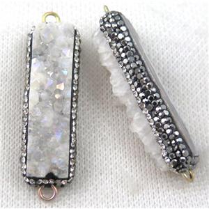 white Druzy Quartz connector paved rhinestone, AB-color, rectangle, approx 12-45mm